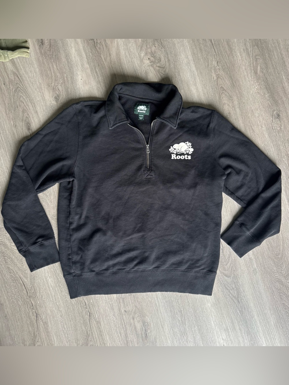 Roots Men's Black Half-Zip Sweatshirt with White Logo